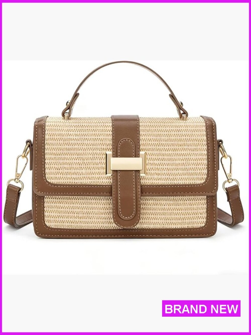 Woven Crossbody Straw Handbag Summer Leather Shoulder Purse Clutch